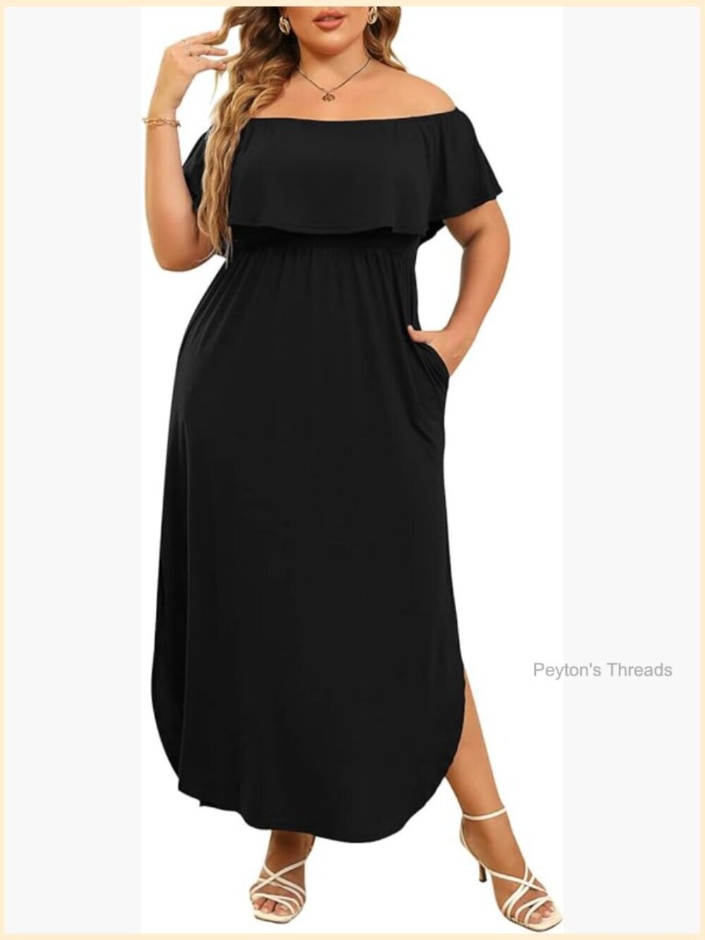 Womens Plus Size Off Shoulder Maxi Dress with Pockets and Side Slit